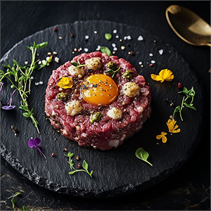 Тартар из мраморной говядины с трюфельным айоли