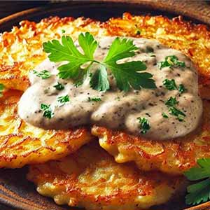 Драники с грибами и сметаной