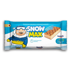 Пирожное «Snow Max» с молочной начинкой частично глазированное и декорированное