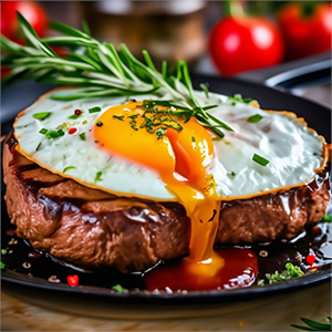 Бифштекс c яйцом и соусом Демиглас