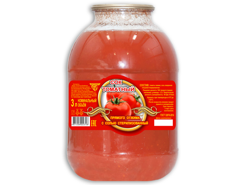 Сок томатный с солью (стеклобанка 3 л.)