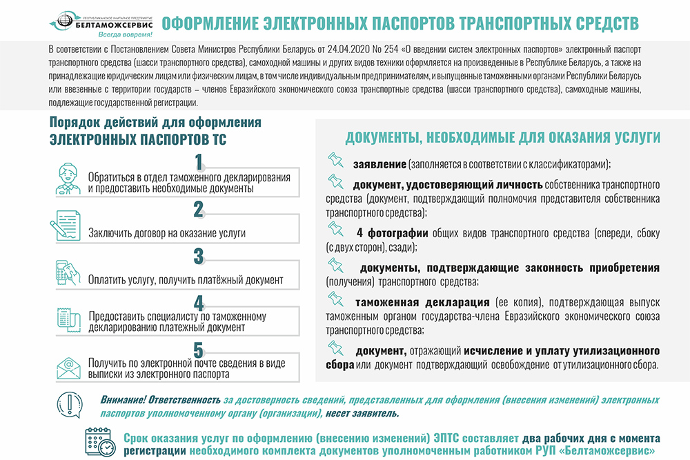 Оформление электронных паспортов транспортных средств